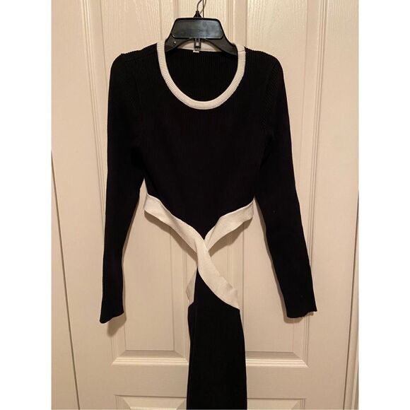 Prinbara Women's Crewneck Long Sleeve Waist Cutout Bodycon Knitted Party Midi Dr - Picture 3 of 7